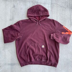 Carhartt Men's Burgundy and Orange Hoodie 2XL Original Fit